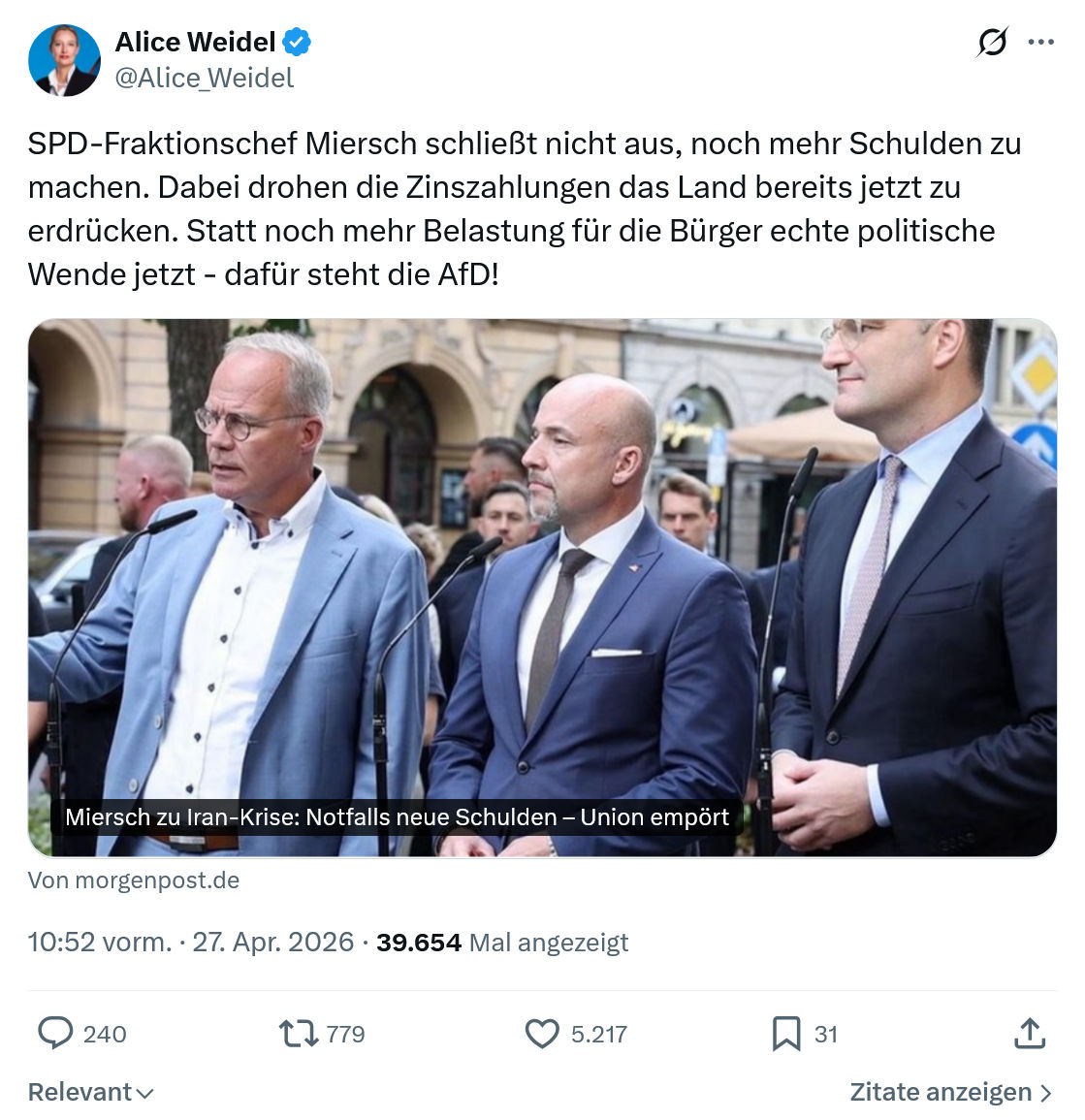 Alice Weidel: SPD-Fraktionschef Miersch schließt nicht aus…