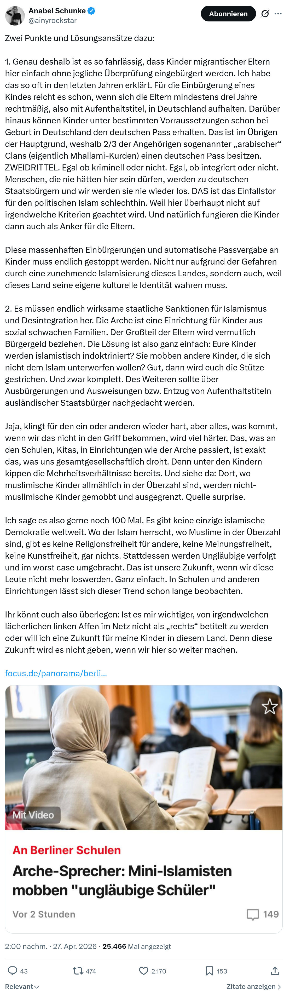 Anabel Schunke: Zwei Punkte und Lösungsansätze dazu…
