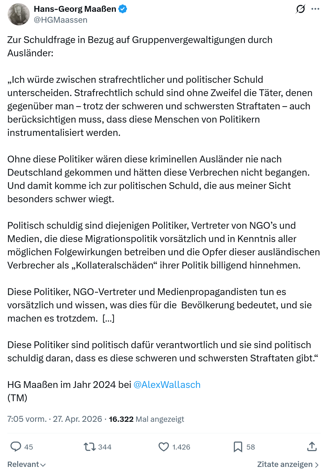 Hans-Georg Maaßen: Zur Schuldfrage in Bezug auf Gruppenvergewaltigungen…