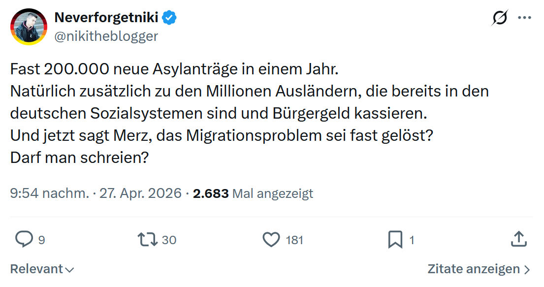 Neverforgetniki: Fast 200.000 neue Asylanträge in einem Jahr…