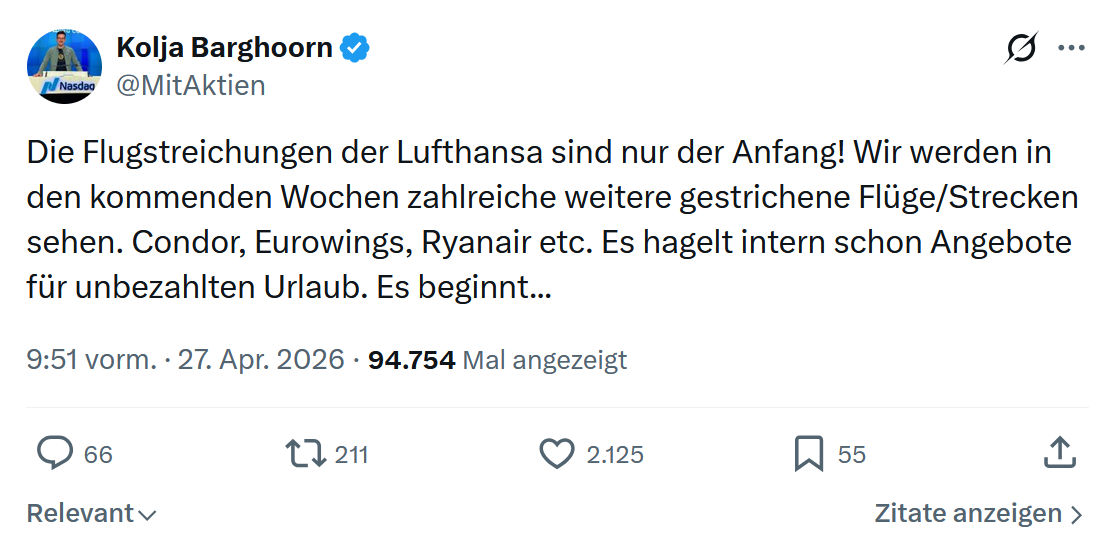 Kolja Barghoorn: Die Flugstreichungen der Lufthansa…