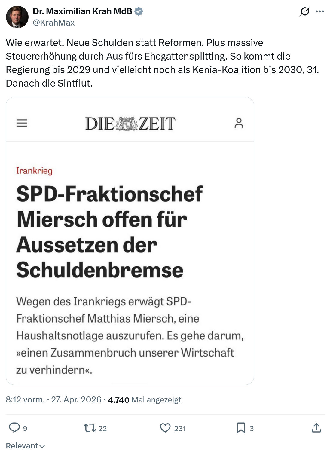 Maximilian Krah: Wie erwartet. Neue Schulden statt Reformen…