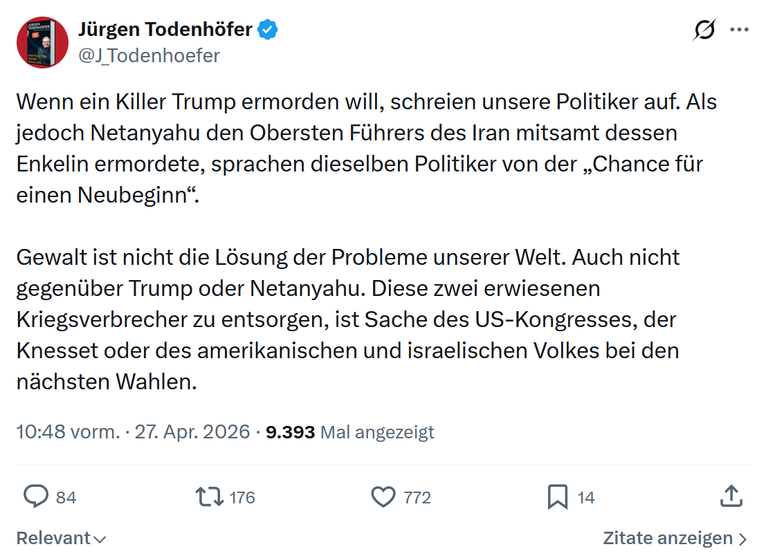 Jürgen Todenhöfer: Wenn ein Killer Trump ermorden will…