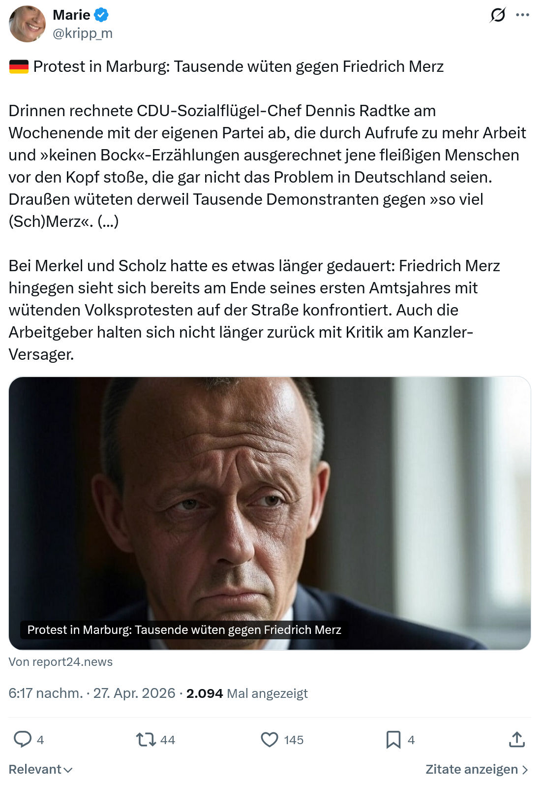 Marie kripp: Protest in Marburg…