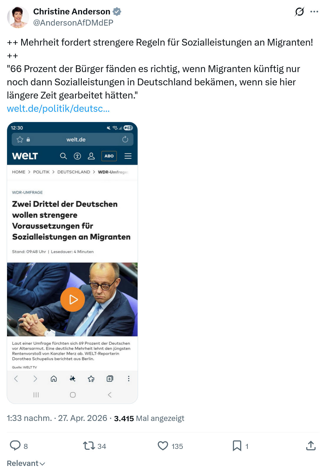 Christine Anderson: Mehrheit fordert strengere Regeln…
