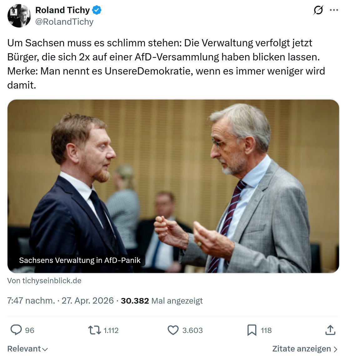 Roland Tichy: Um Sachsen muss es schlimm stehen…