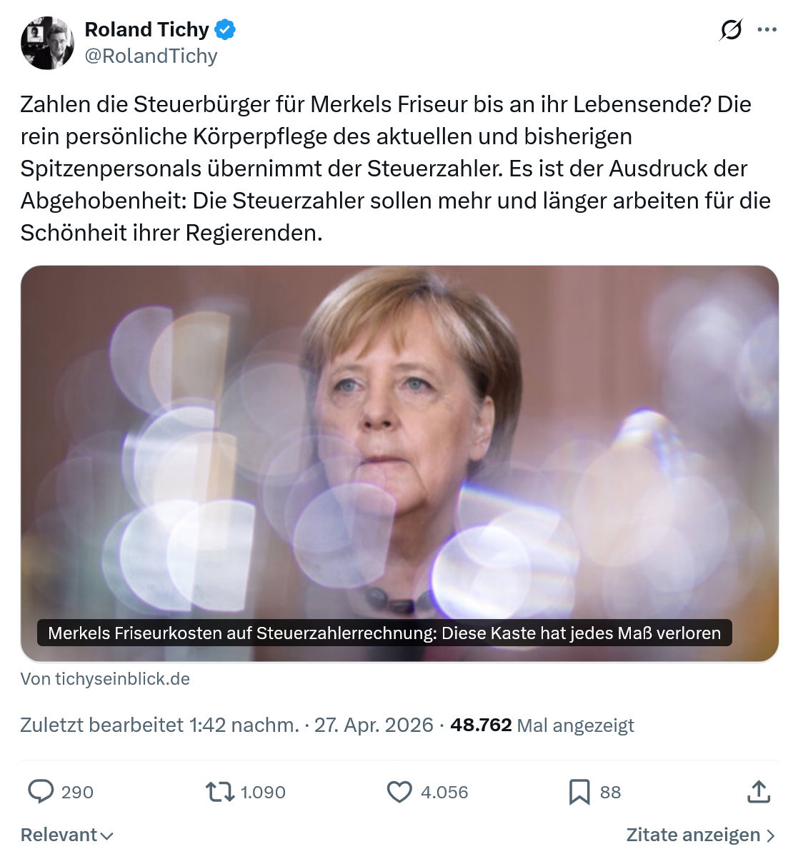 Roland Tichy: Zahlen die Steuerbürger für Merkels Friseur…