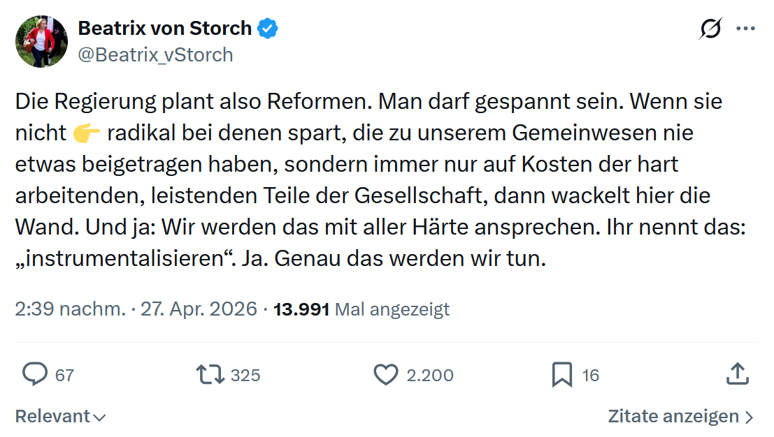 Beatrix von Storch: Die Regierung plant also Reformen…