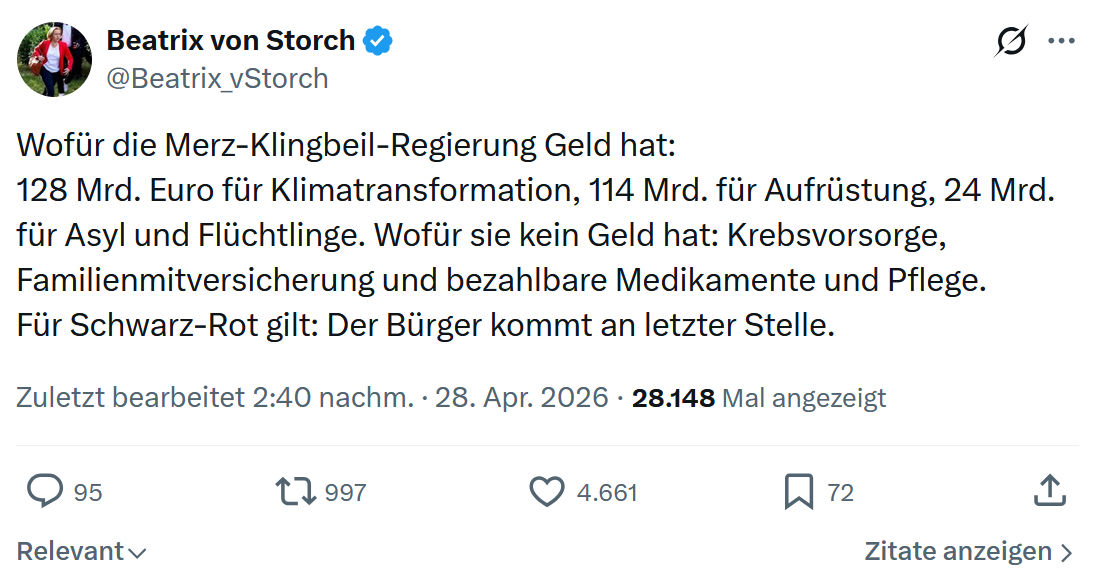 Beatrix von Storch: Wofür die Merz-Klingbeil-Regierung Geld hat…