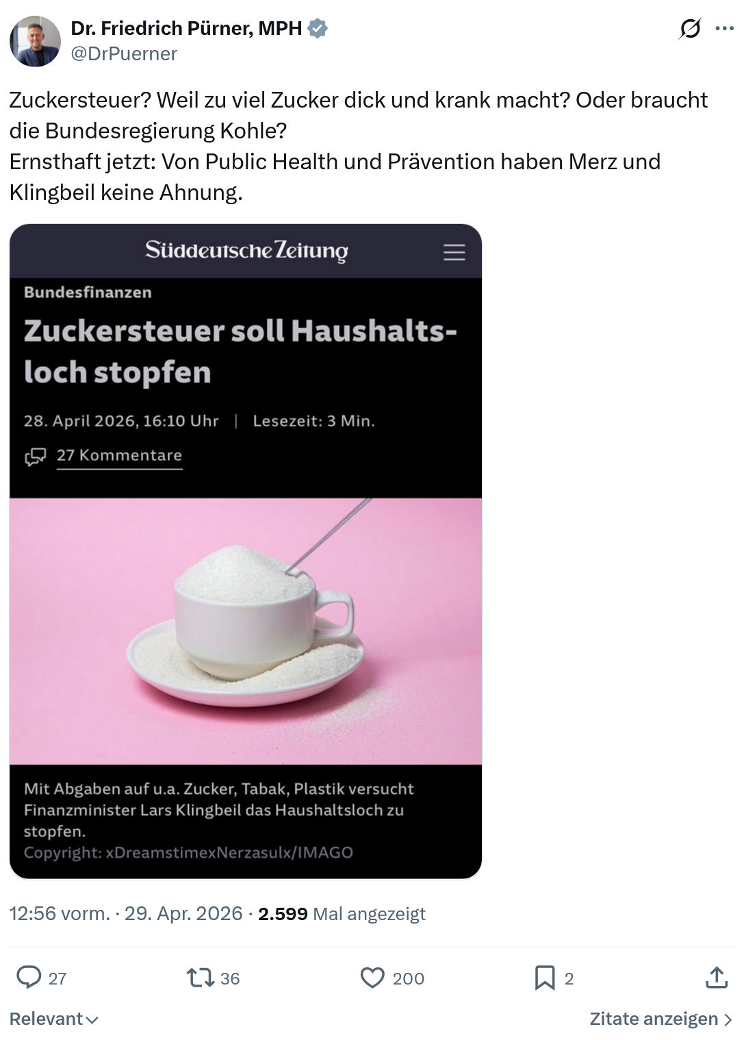 Friedrich Pürner: Zuckersteuer?…