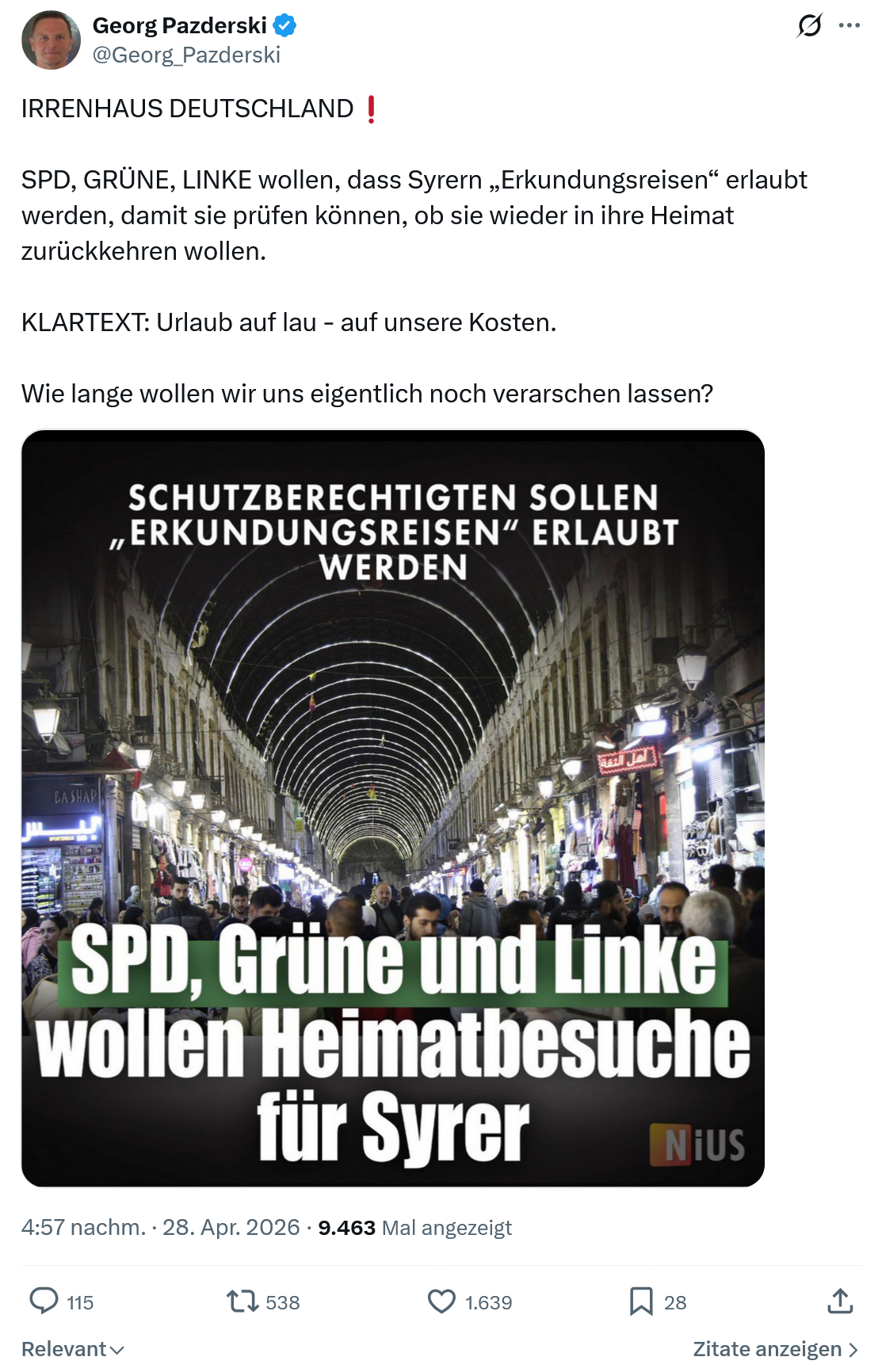 Georg Pazderski: IRRENHAUS DEUTSCHLAND❗️…