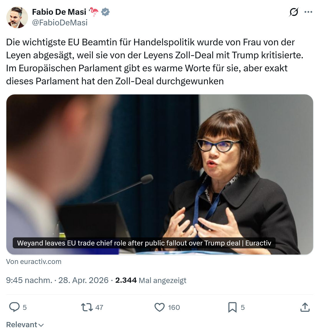 Fabio De Masi: Die wichtigste EU Beamtin für Handelspolitik…