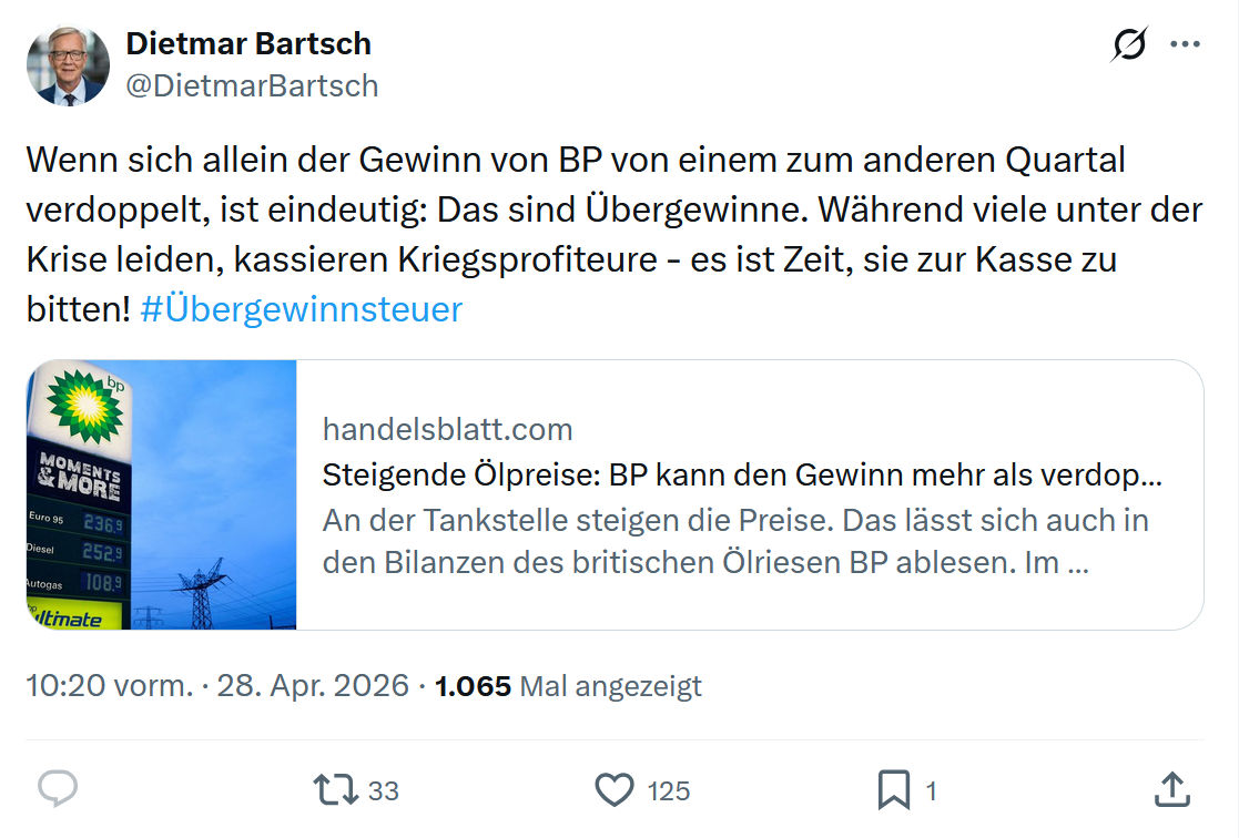 Dietmar Bartsch: Wenn sich allein der Gewinn von BP…