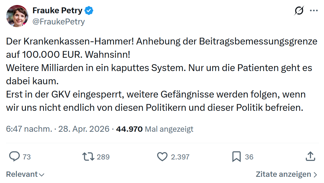 Frauke Petry: Der Krankenkassen-Hammer…