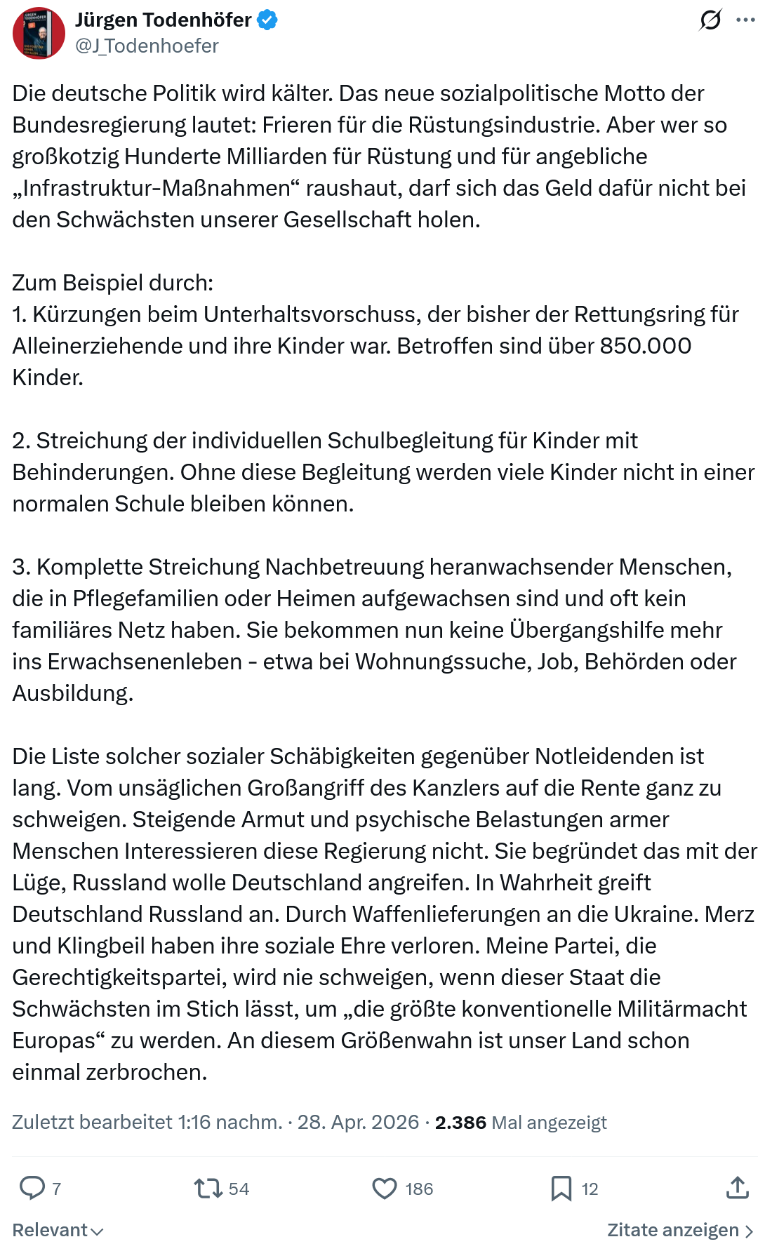 Jürgen Todenhöfer: Die deutsche Politik wird kälter…