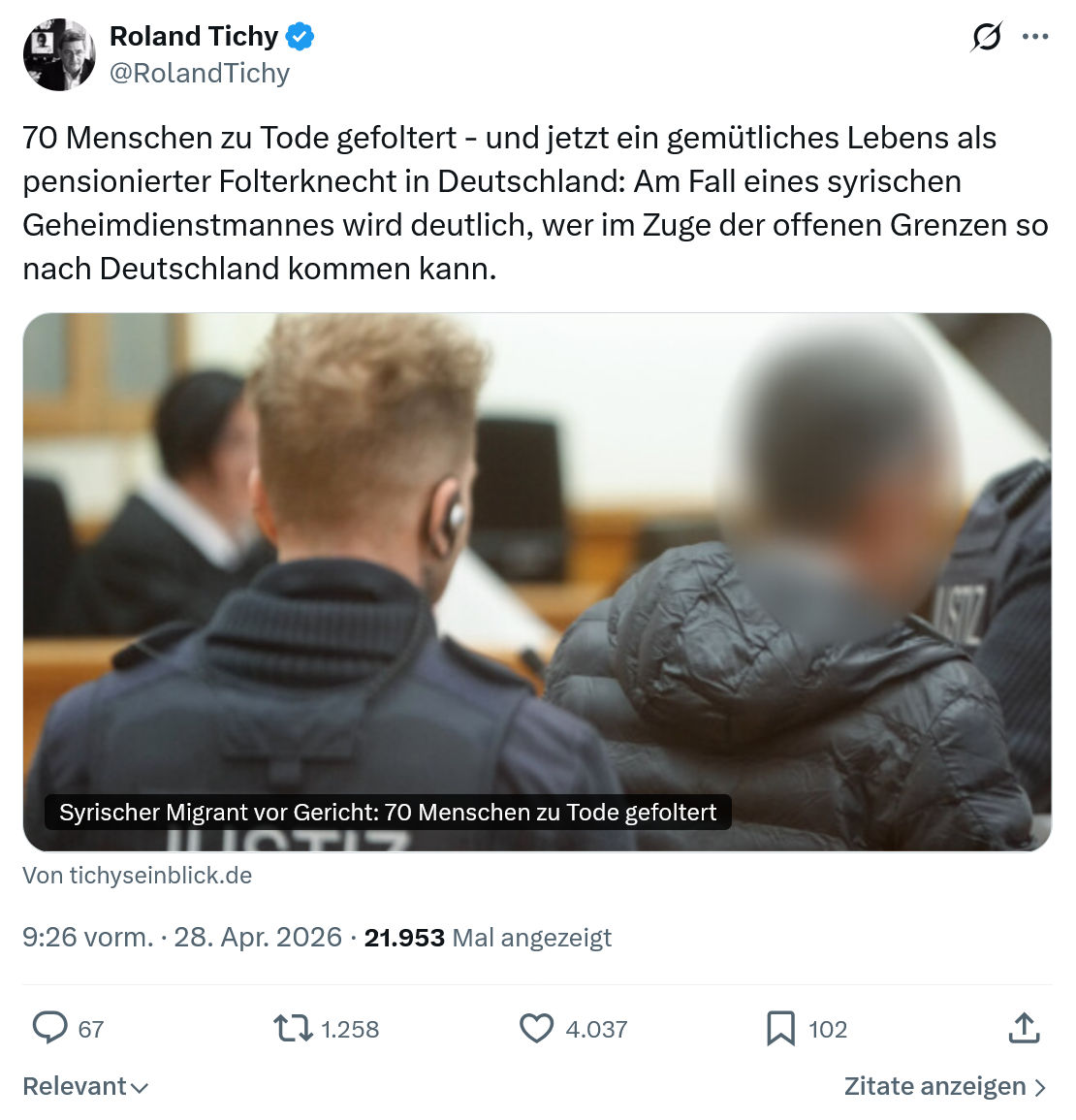 Roland Tichy: 70 Menschen zu Tode gefoltert…