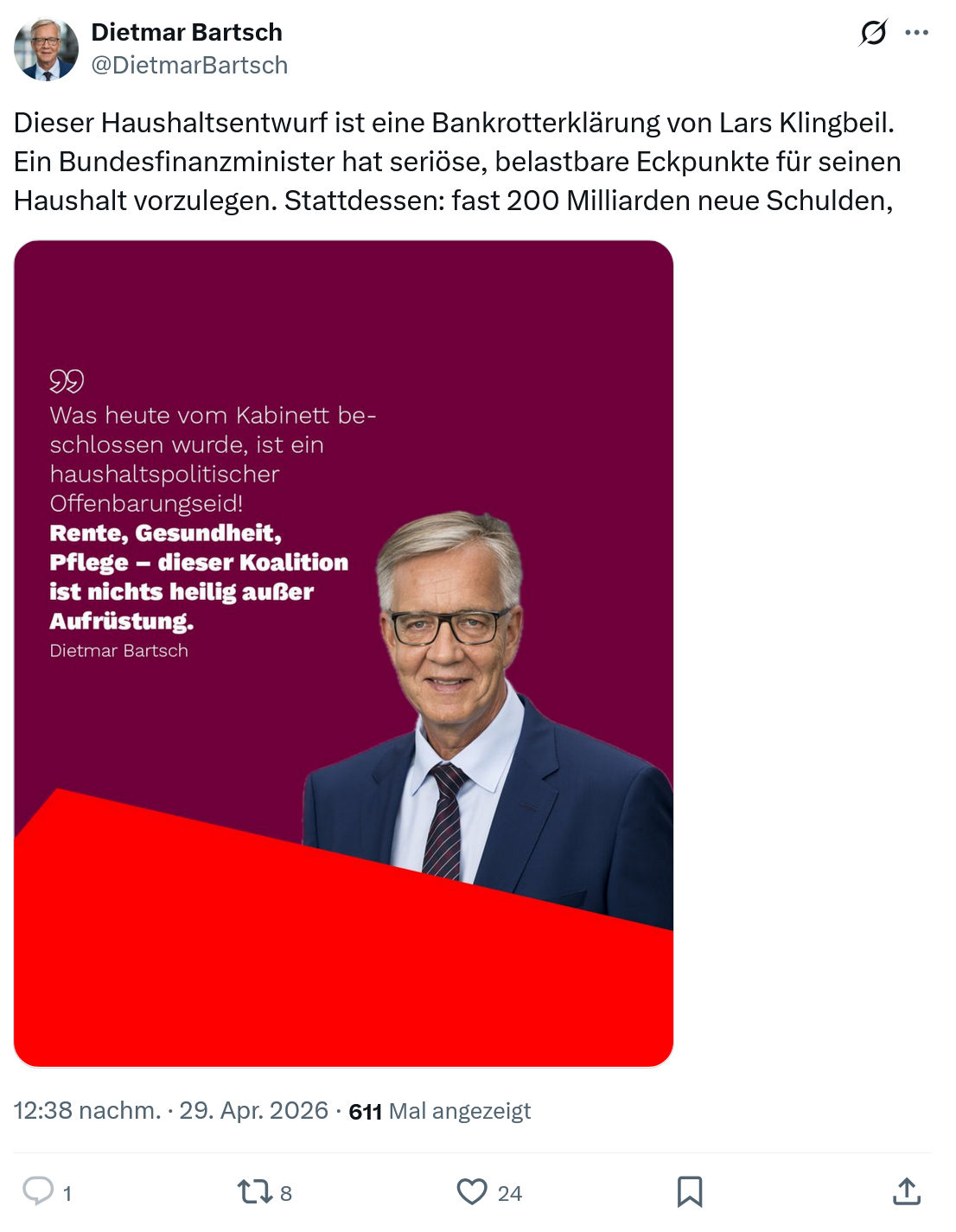 Dietmar Bartsch: Dieser Haushaltsentwurf ist eine Bankrotterklärung…