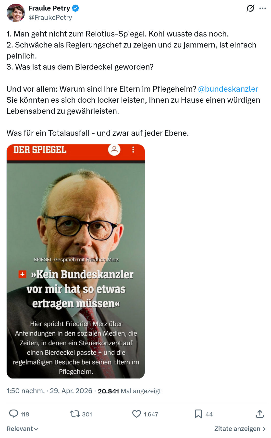 Frauke Petry: Man geht nicht zum Relotius-Spiegel…