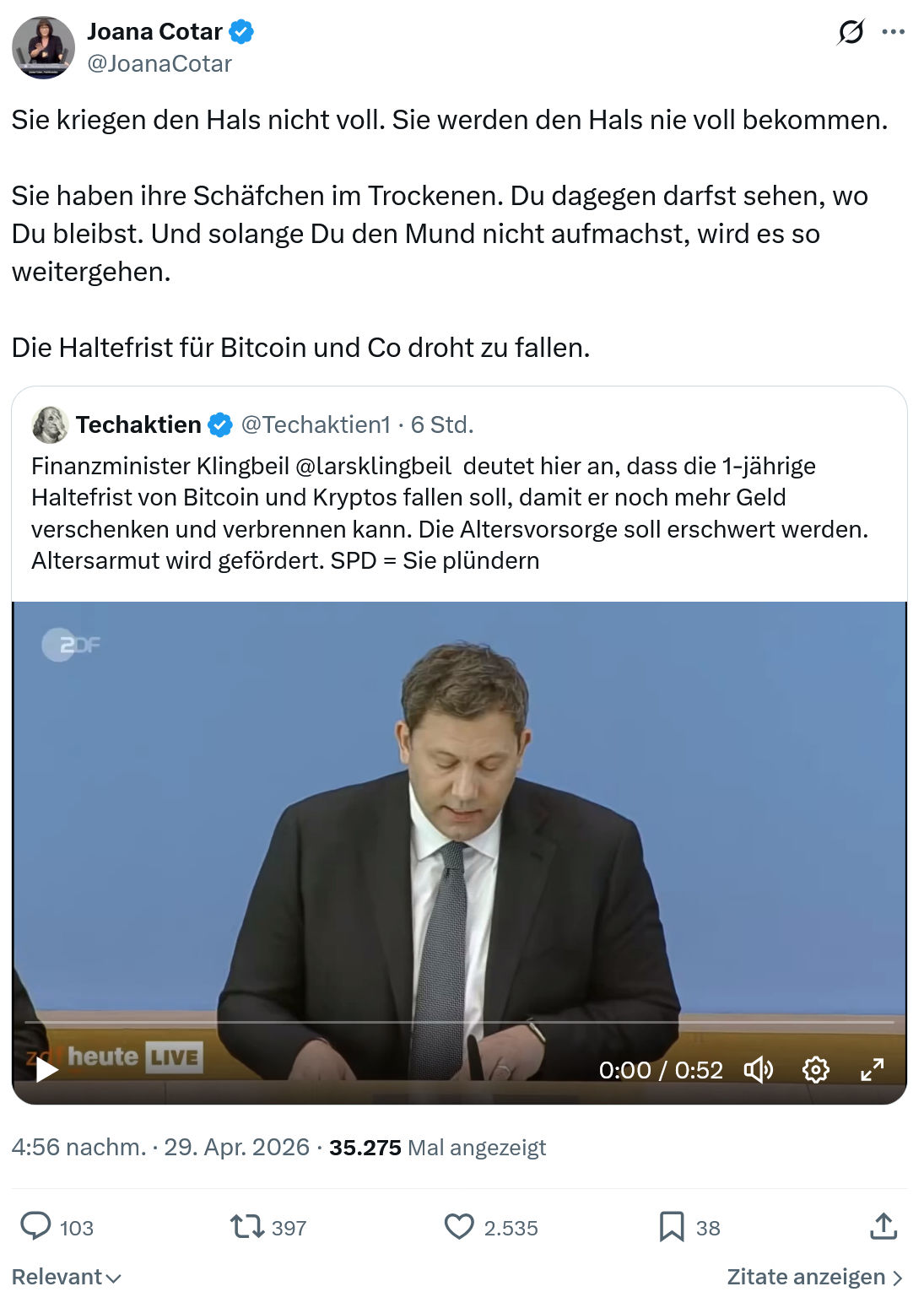 Joana Cotar: Sie kriegen den Hals nicht voll…