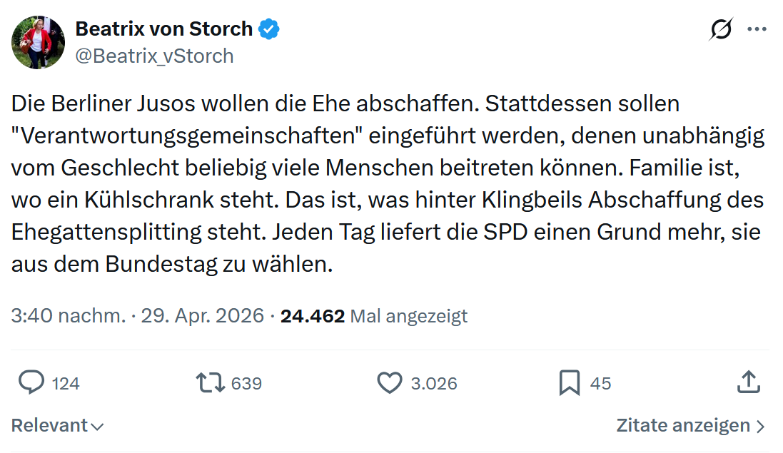 Beatrix von Storch: Die Berliner Jusos wollen die…