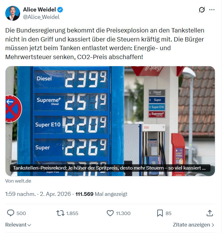 Alice Weidel: Die Bundesregierung bekommt die Preisexplosion…