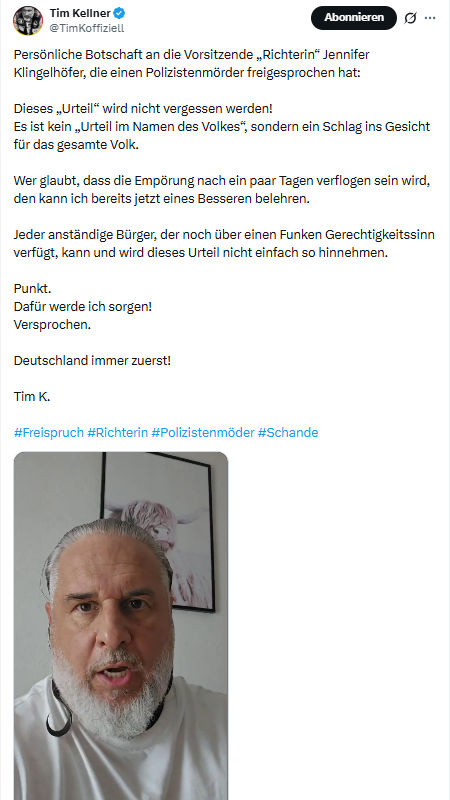 Tim Kellner: Persönliche Botschaft an die Vorsitzende „Richterin“…