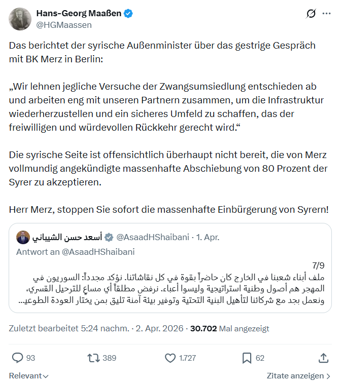 Hans-Georg Maaßen: Das berichtet der syrische Außenminister…