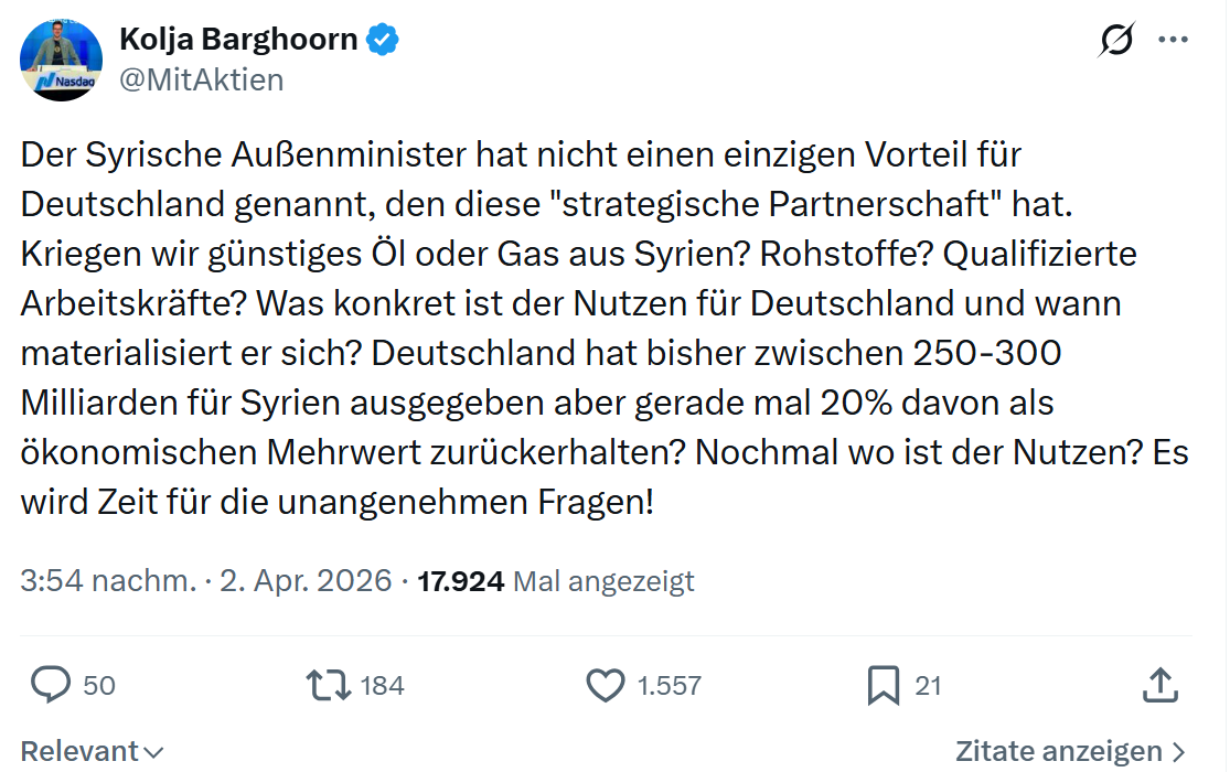 Kolja Barghoorn: Der Syrische Außenminister hat nicht einen einzigen…