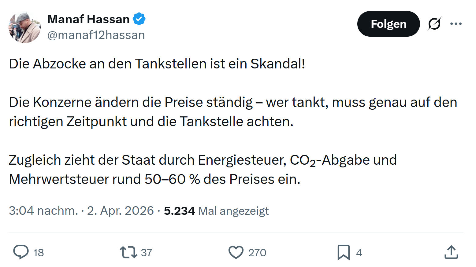 Manaf Hassan: Die Abzocke an den Tankstellen…