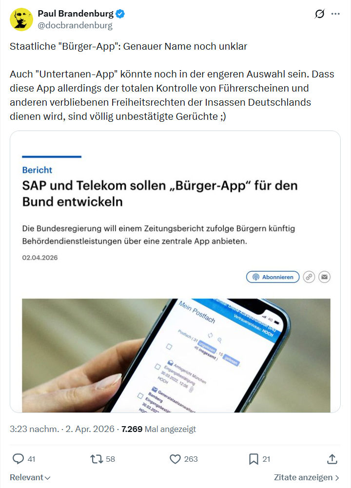 Paul Brandenburg: Staatliche "Bürger-App"…