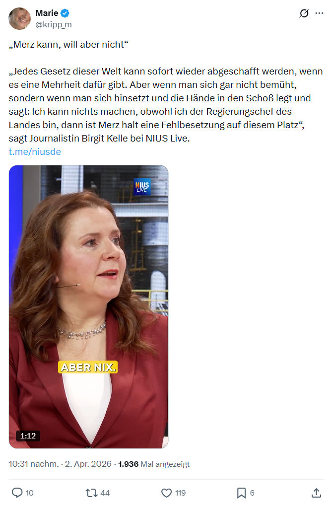 Marie kripp: „Merz kann, will aber nicht“…