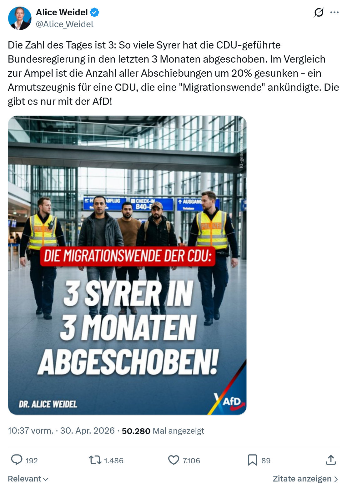 Alice Weidel: Die Zahl des Tages ist...