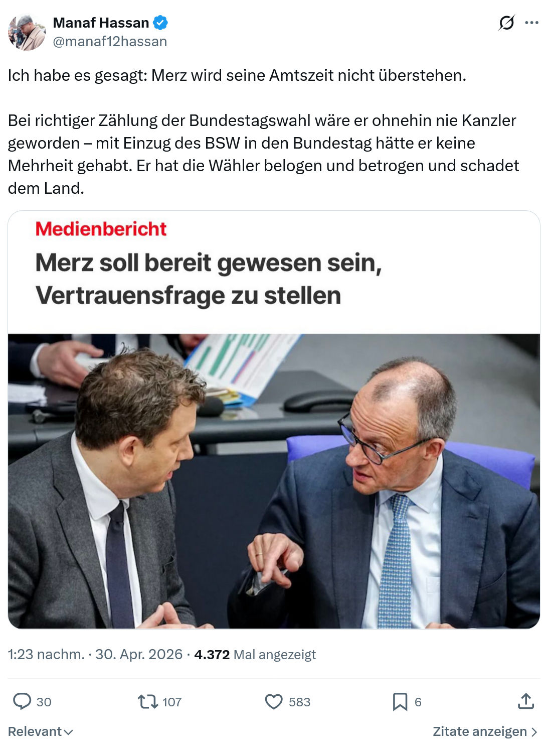 Manaf Hassan: Ich habe es gesagt Merz...