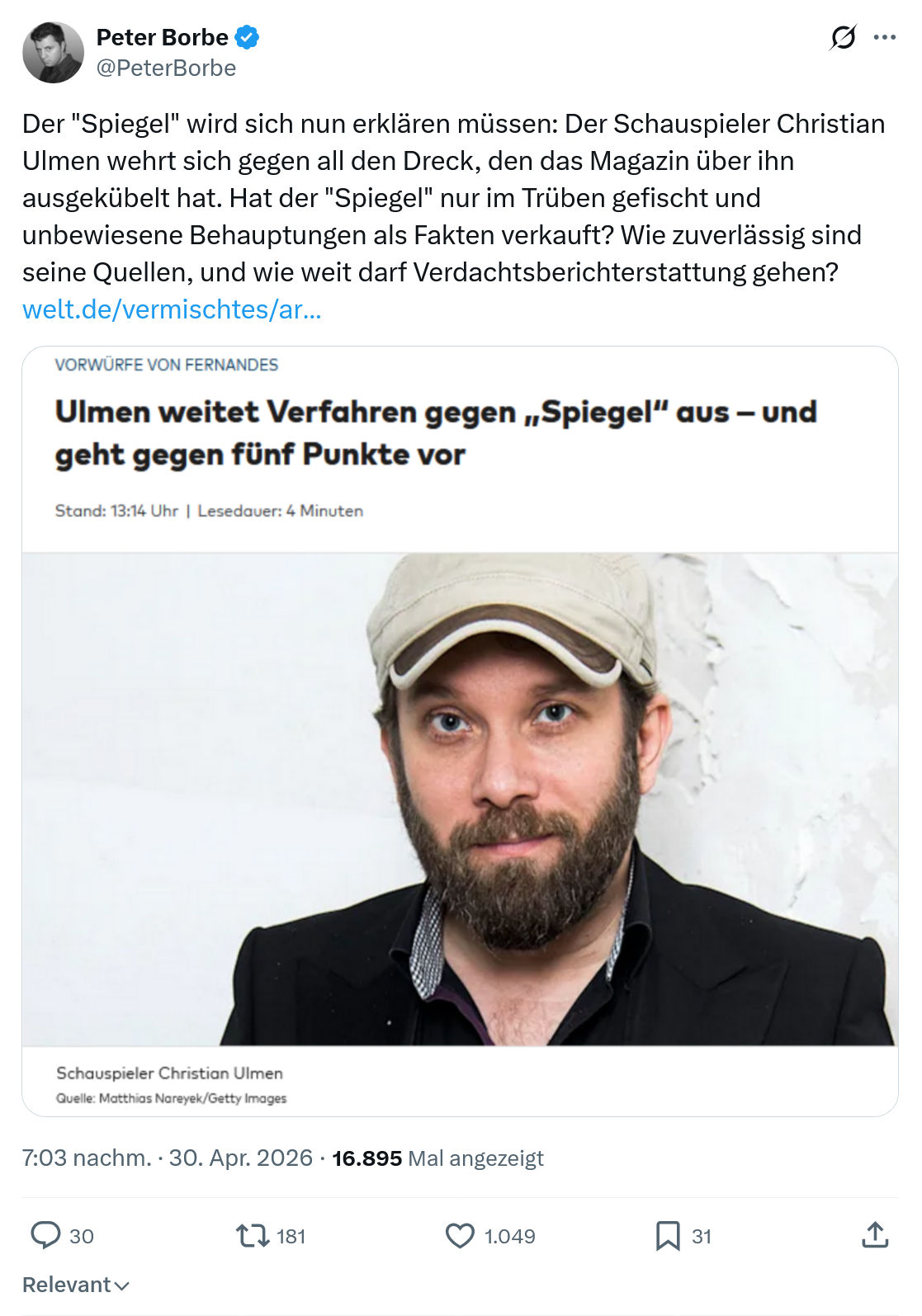 Peter Borbe: Der ""Spiegel"" wird sich nun...