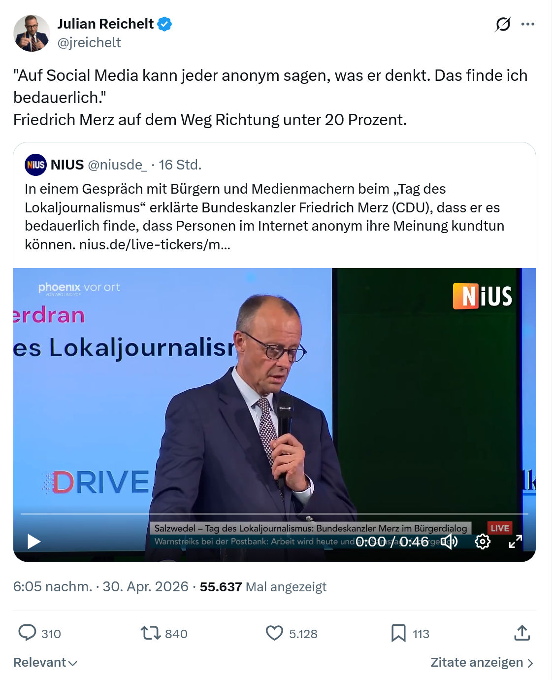 Julian Reichelt: Auf Social Media kann jeder...