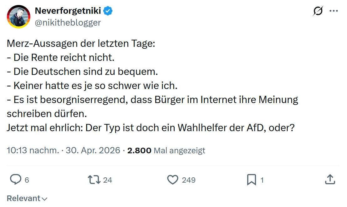 Neverforgetniki: Merz-Aussagen der letzten Tage...