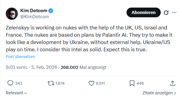 Kim Dotcom: Zelenskyy is working on nukes with the help of the UK...