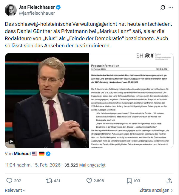 Jan Fleischhauer: Das schleswig-holsteinische Verwaltungsgericht...