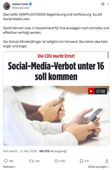 Joana Cotar: Das heißt: VERPFLICHTENDE Registrierung und Verifizierung ...