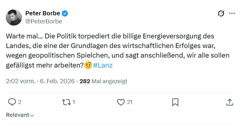 Peter Borbe: Warte mal... Die Politik torpediert die billige...