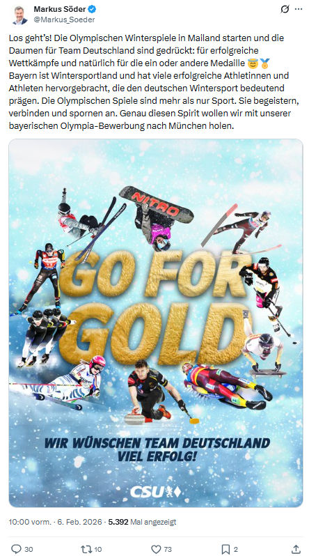 Markus Söder: Los geht’s! Die Olympischen Winterspiele in Mailand...