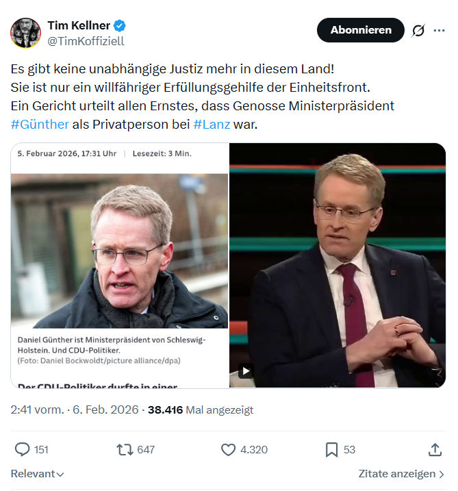 Tim Kellner: Es gibt keine unabhängige Justiz mehr in diesem Land...