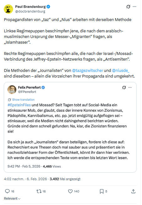 Paul Brandenburg: Propagandisten von „taz“ und „Nius“ arbeiten mit derselben Methode...