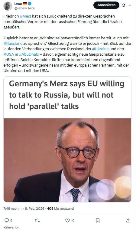 Lexa Rebew: Friedrich #Merz hat sich zurückhaltend zu direkten Gesprächen...