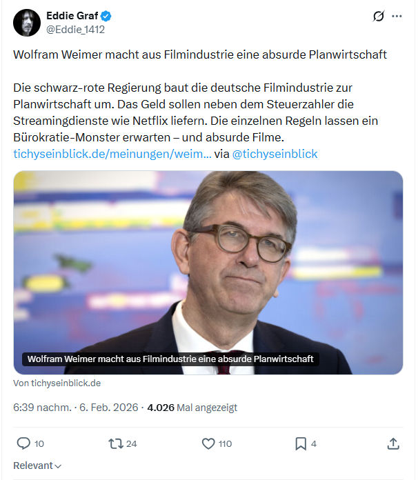 Eddie Graf: Wolfram Weimer macht aus Filmindustrie eine absurde Planwirtschaf...