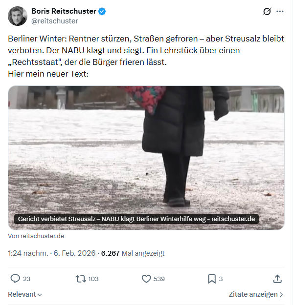 Boris Reitschuster: Berliner Winter: Rentner stürzen, Straßen gefroren...
