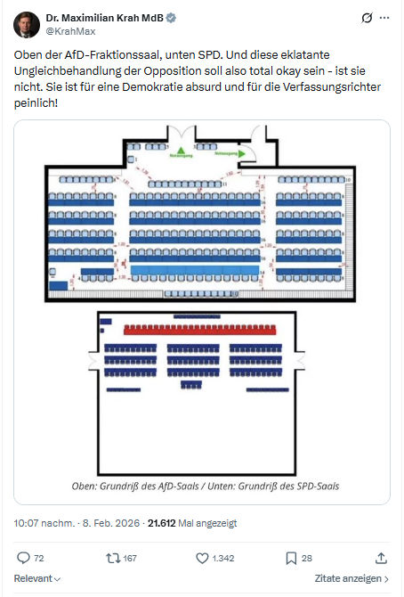 Maximilian Krah: Oben der AfD-Fraktionssaal, unten SPD...