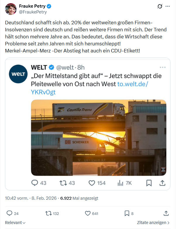 Frauke Petry: Deutschland schafft sich ab. 20%...