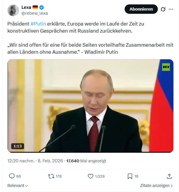 Lexa Rebew: Präsident #Putin erklärte, Europa werde...