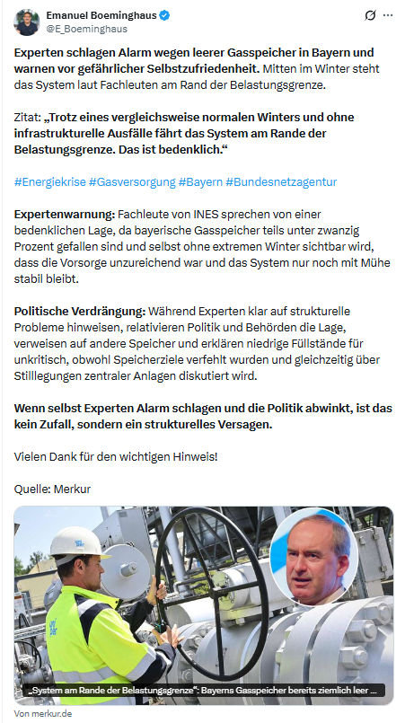 Emanuel Boeminghaus: Experten schlagen Alarm wegen leerer Gasspeicher...
